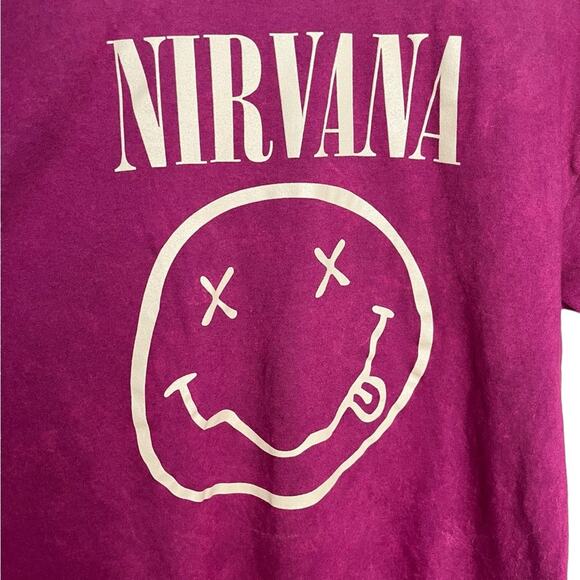 NIRVANA Smiley Face 90s Style Grunge Kurt Cobain Band Shirt Unisex Size Large - Picture 3 of 8